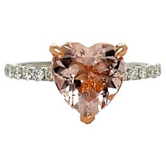 Heart Shape Morganite and Diamond ring in 14K White and Rose Gold