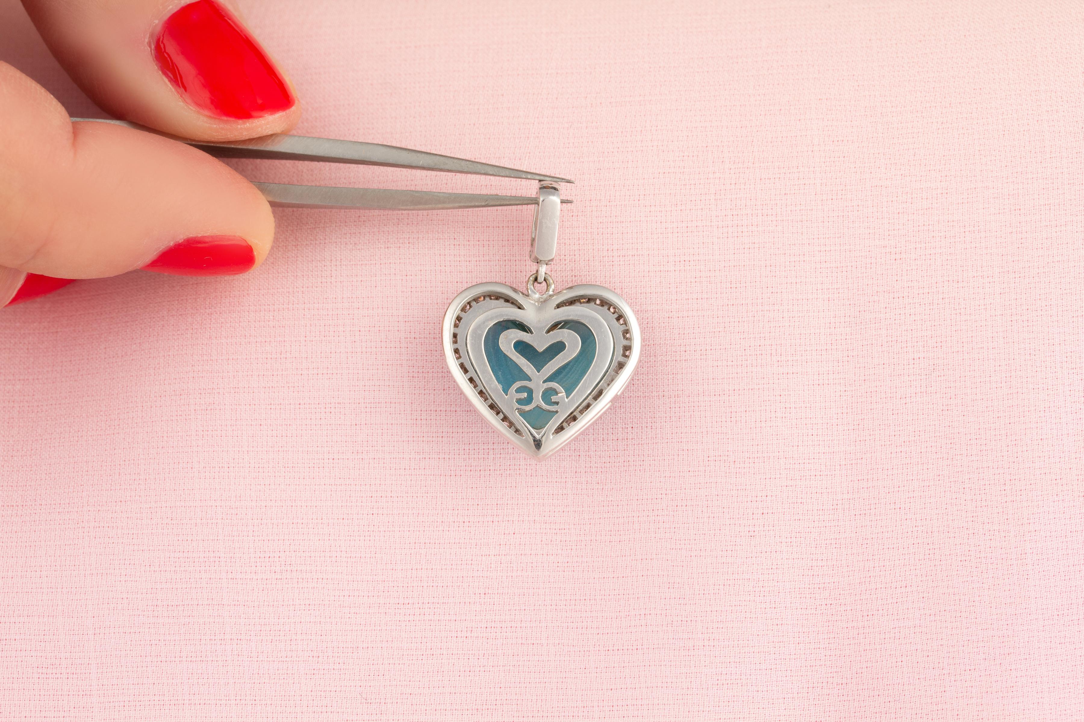 Herzform Anhänger Diamanten Blauer Saphir Kette Design von Ella Gafter im Angebot 4