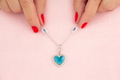 Pendentif en forme de cœur Diamants Saphir bleu Chaîne Design par Ella Gafter