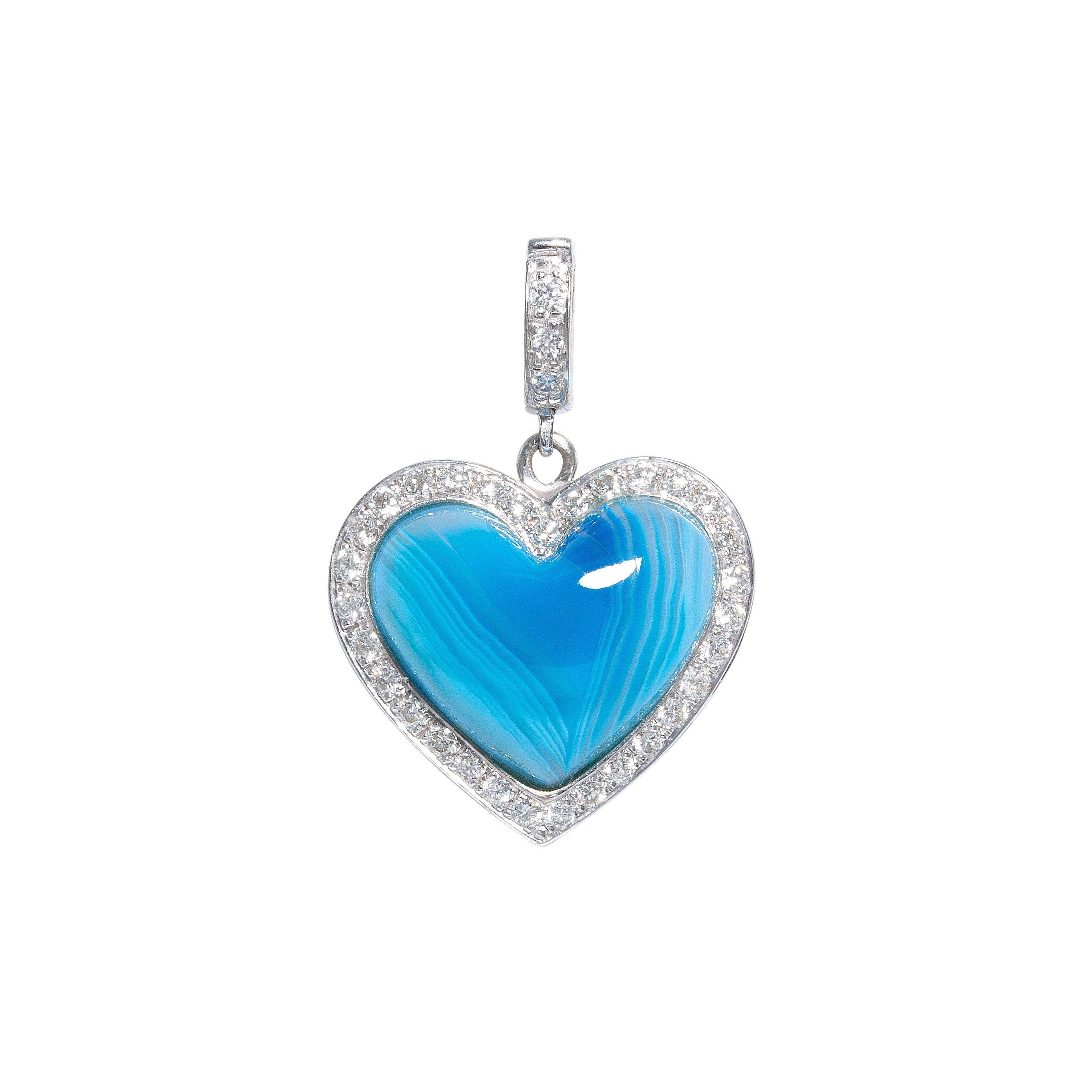 Herzform Anhänger Diamanten Blauer Saphir Kette Design von Ella Gafter im Angebot 2
