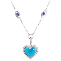 Colgante Forma Corazón Diamantes Zafiro Azul Cadena Diseño de Ella Gafter