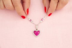 Heart Shape Pendant Diamonds Pink Sapphire Chain Design by Ella Gafter