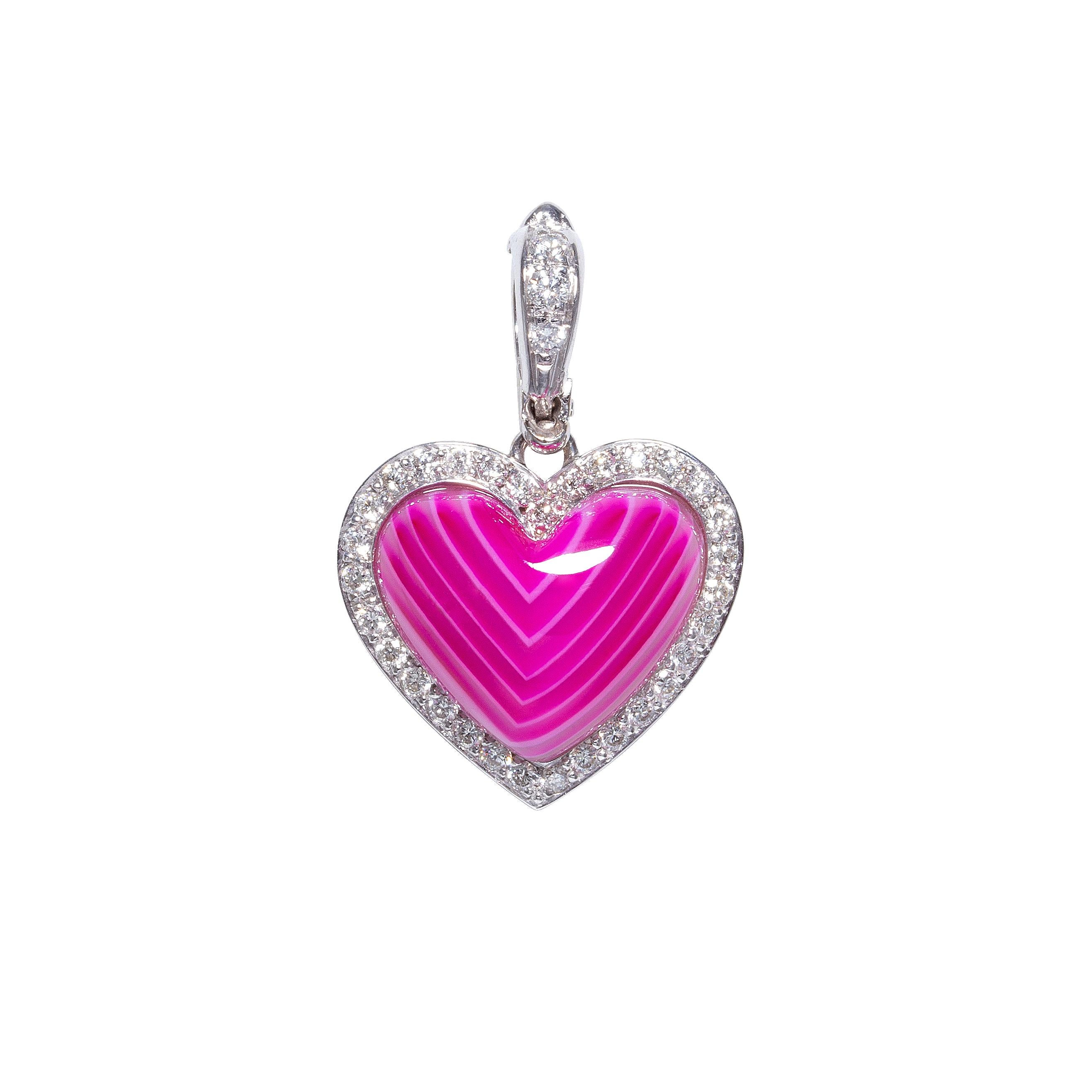 Ciondolo a forma di cuore con diamanti e zaffiri rosa a catena Design/One Gafter in vendita 1