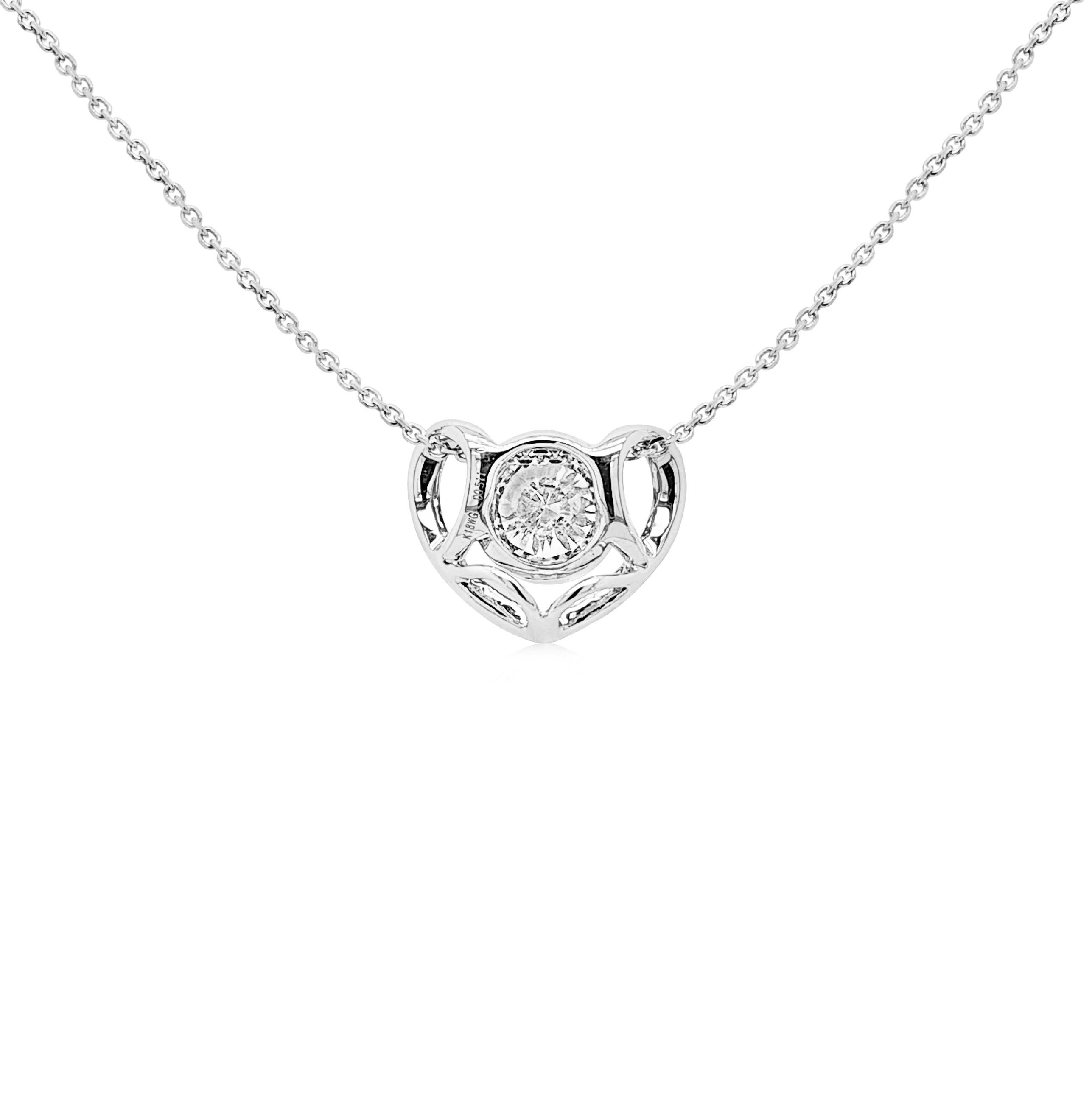 Contemporaneo Ciondolo a forma di cuore con diamante bianco centrale certificato in vendita