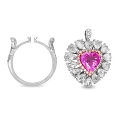 Heart Shape Pink Sapphire Gold and Pearshape Rose Cut Diamond Ring Charm Pendant