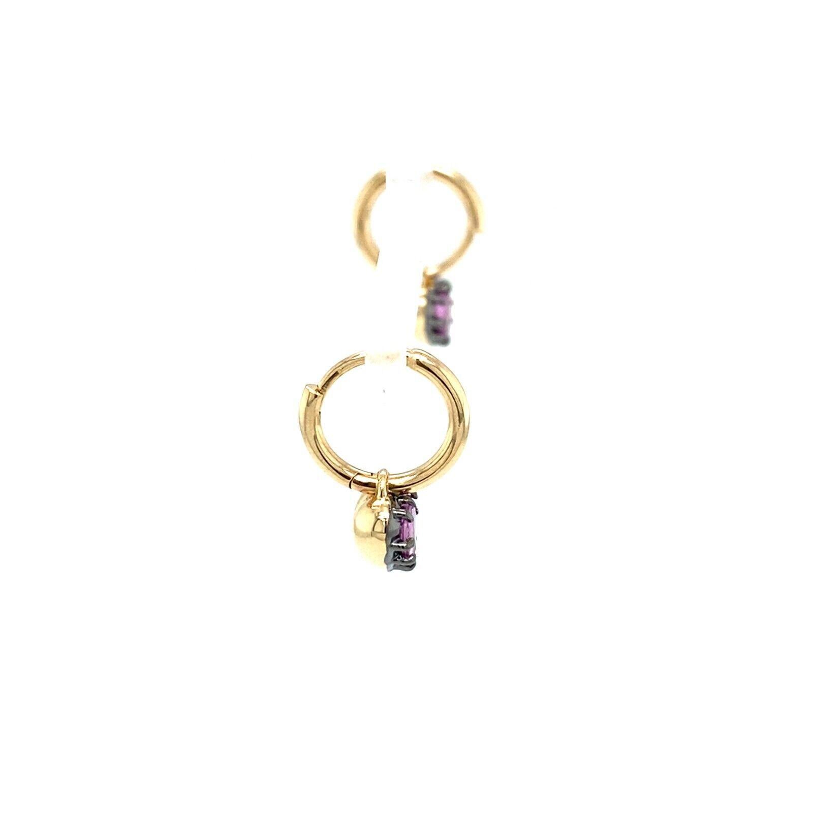 Heart Cut Heart Shape Pink Sapphire Setting Hoop Earrings Set in 14ct Yellow & Black Gold For Sale