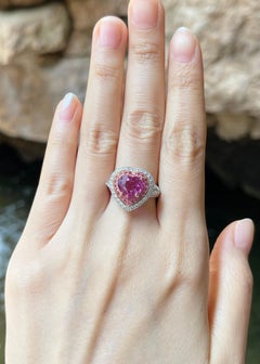 Heart Shape Pink Sapphire with Diamond and Pink Sapphire Ring set in 18K Gold