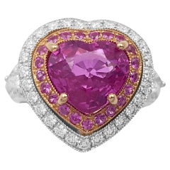 Heart Shape Pink Sapphire with Diamond and Pink Sapphire Ring set in 18K Gold