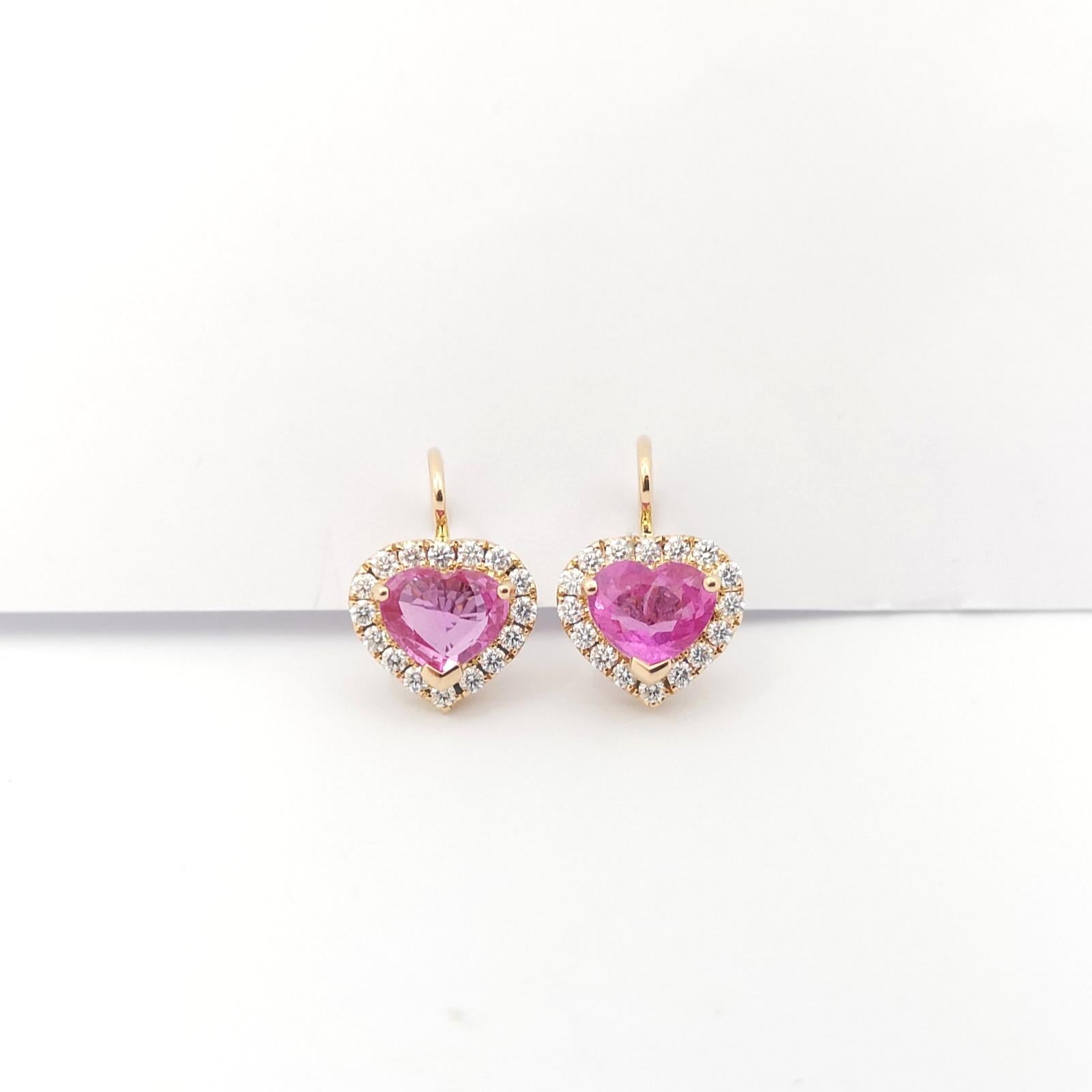 Heart Cut Heart Shape Pink Sapphire with Diamond Earrings set in 18K Rose Gold Settings For Sale