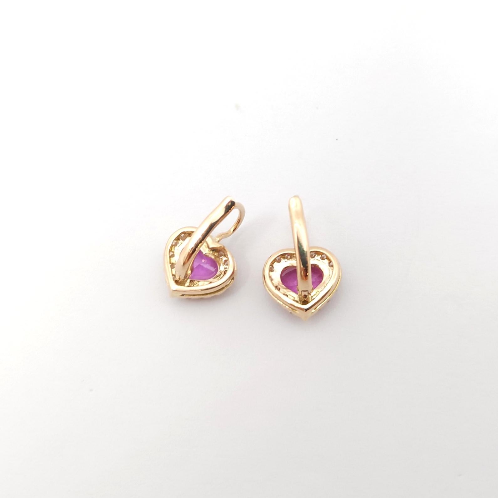 Ohrringe in Herzform mit rosa Saphir und Diamant in 18 Karat Roségold gefasst im Angebot 2