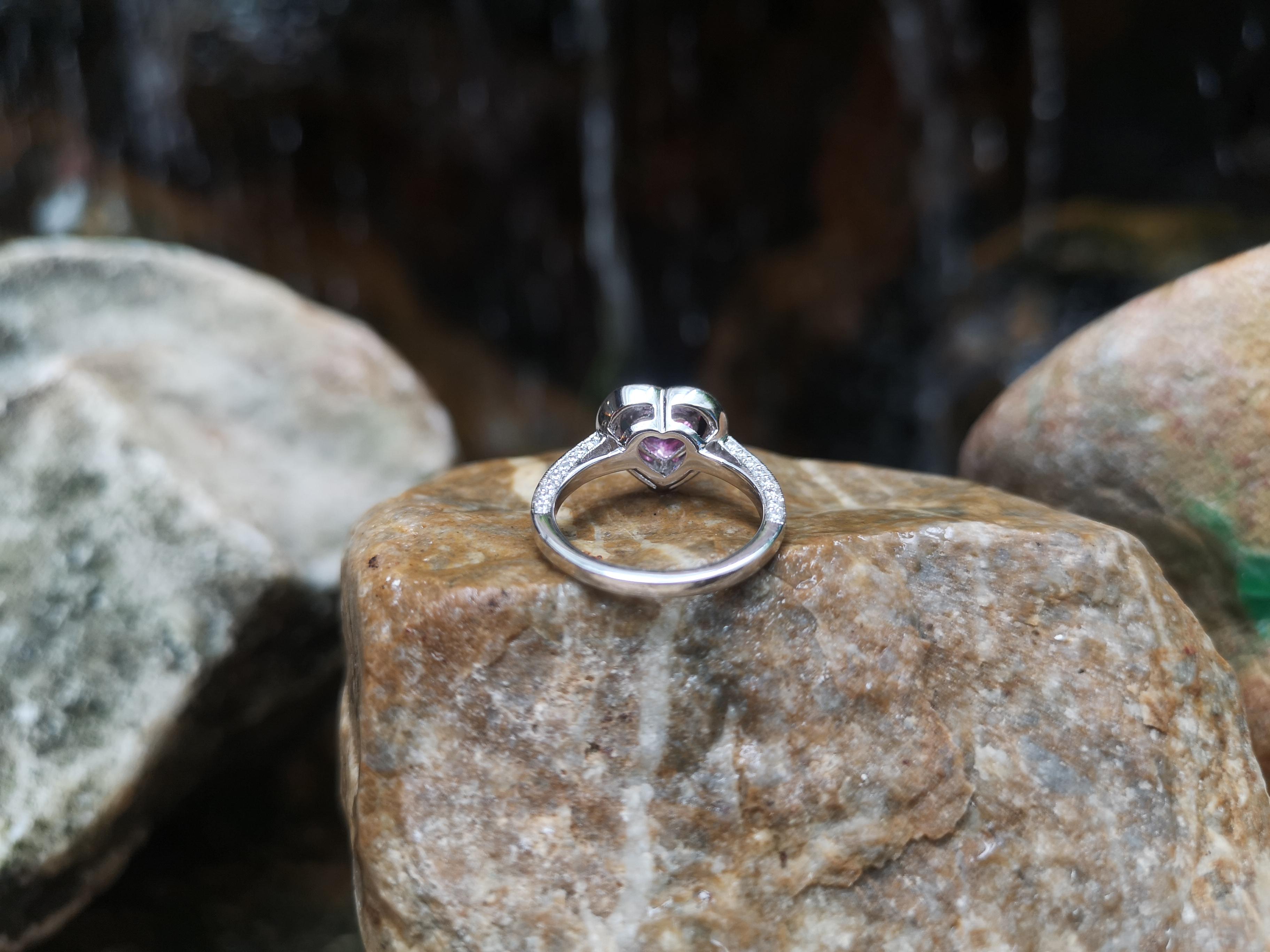 Contemporary Heart Shape Pink Sapphire with Diamond Ring Set in 18 Karat White Gold Settings