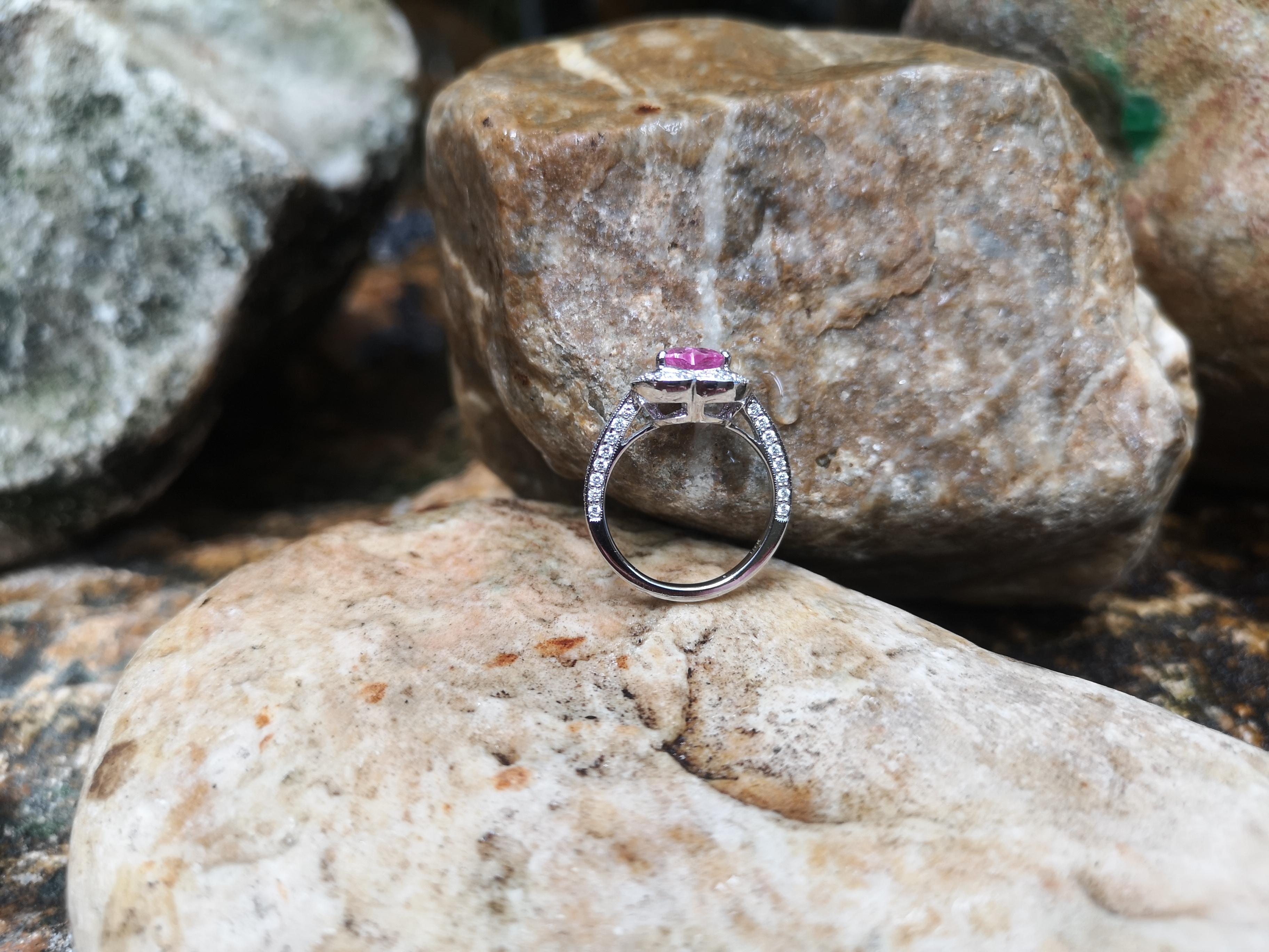 Heart Cut Heart Shape Pink Sapphire with Diamond Ring Set in 18 Karat White Gold Settings