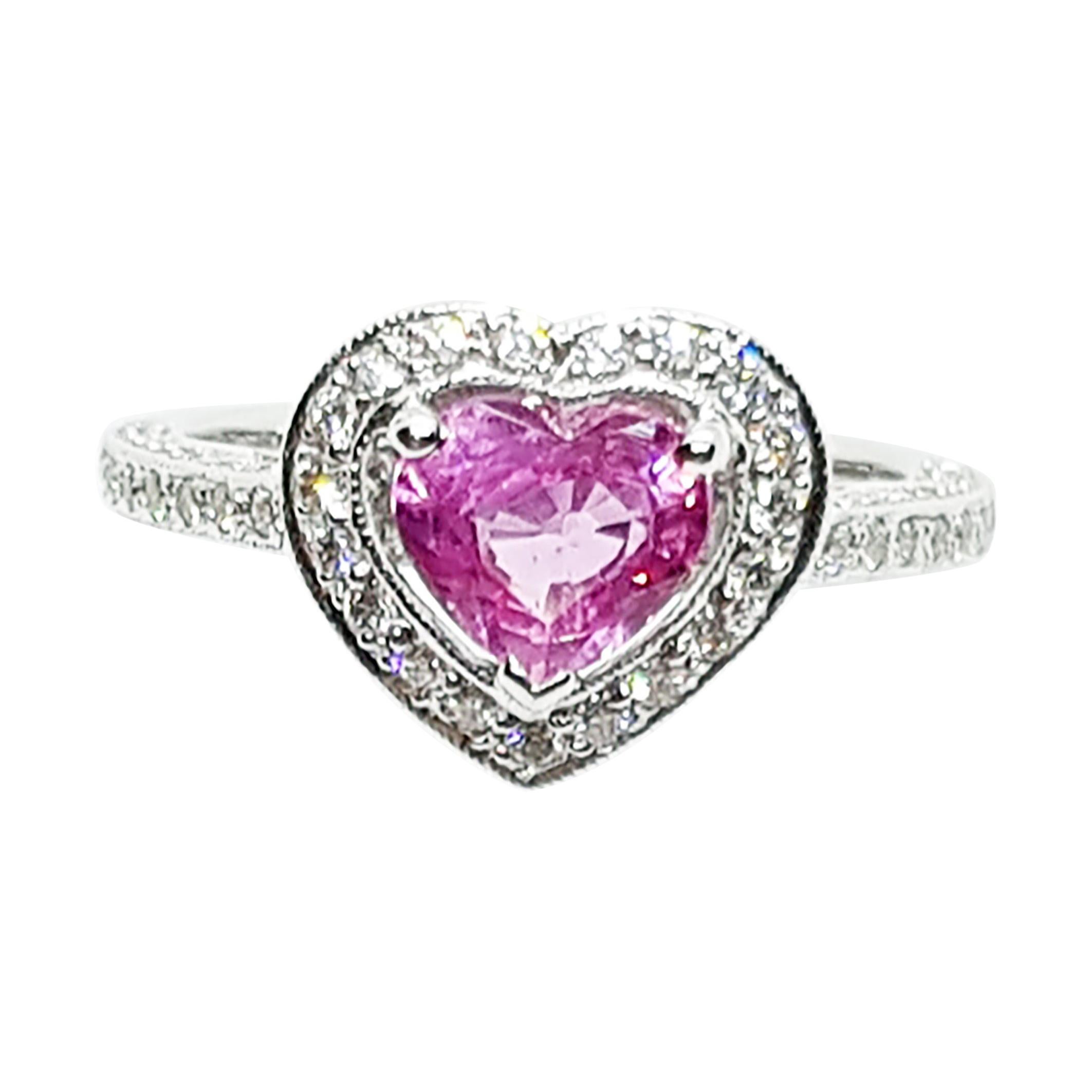 Heart Shape Pink Sapphire with Diamond Ring Set in 18 Karat White Gold Settings