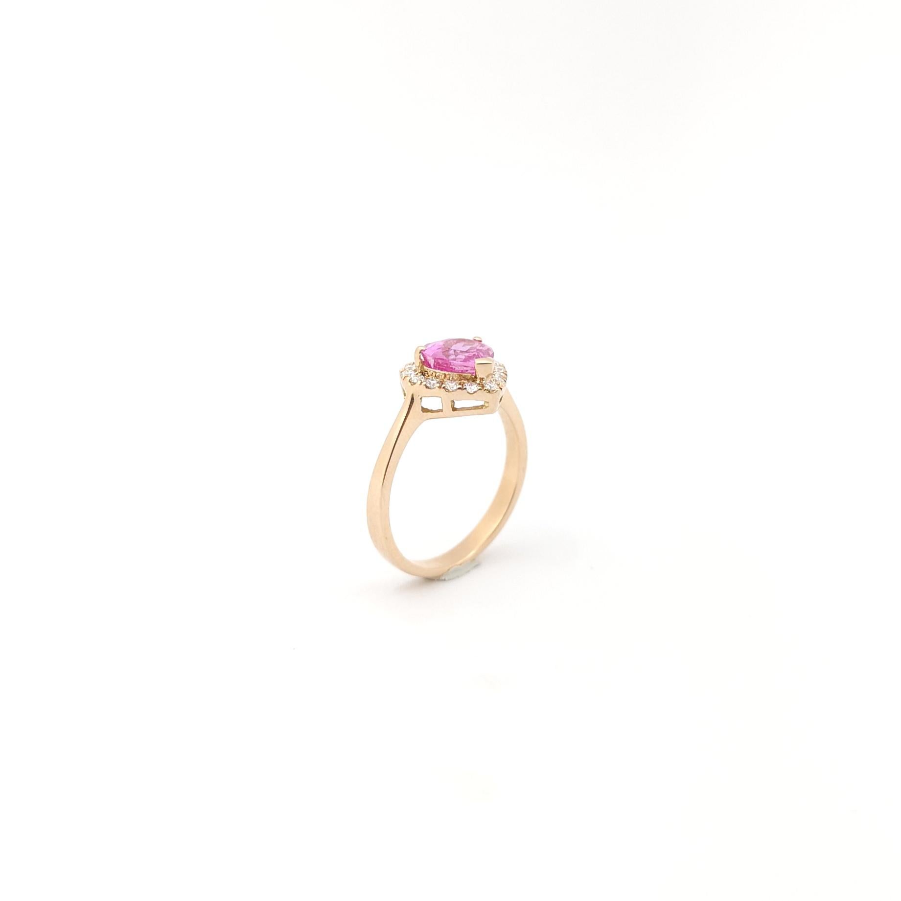 Heart Shape Pink Sapphire with Diamond Ring set in 18K Rose Gold Settings For Sale 5