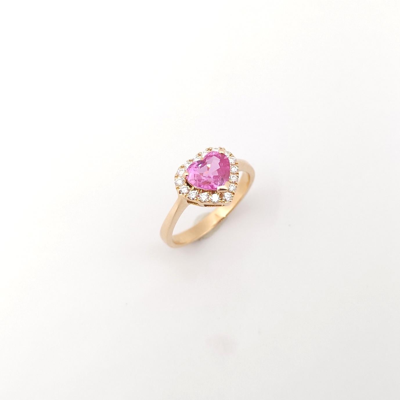 Heart Shape Pink Sapphire with Diamond Ring set in 18K Rose Gold Settings For Sale 6