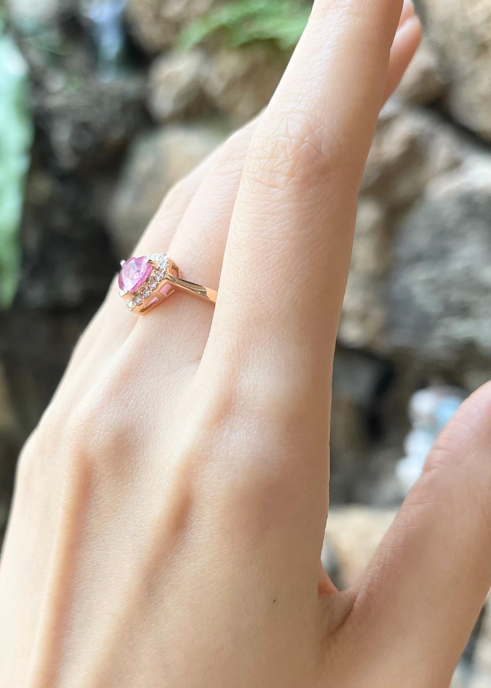 Heart Cut Heart Shape Pink Sapphire with Diamond Ring set in 18K Rose Gold Settings For Sale