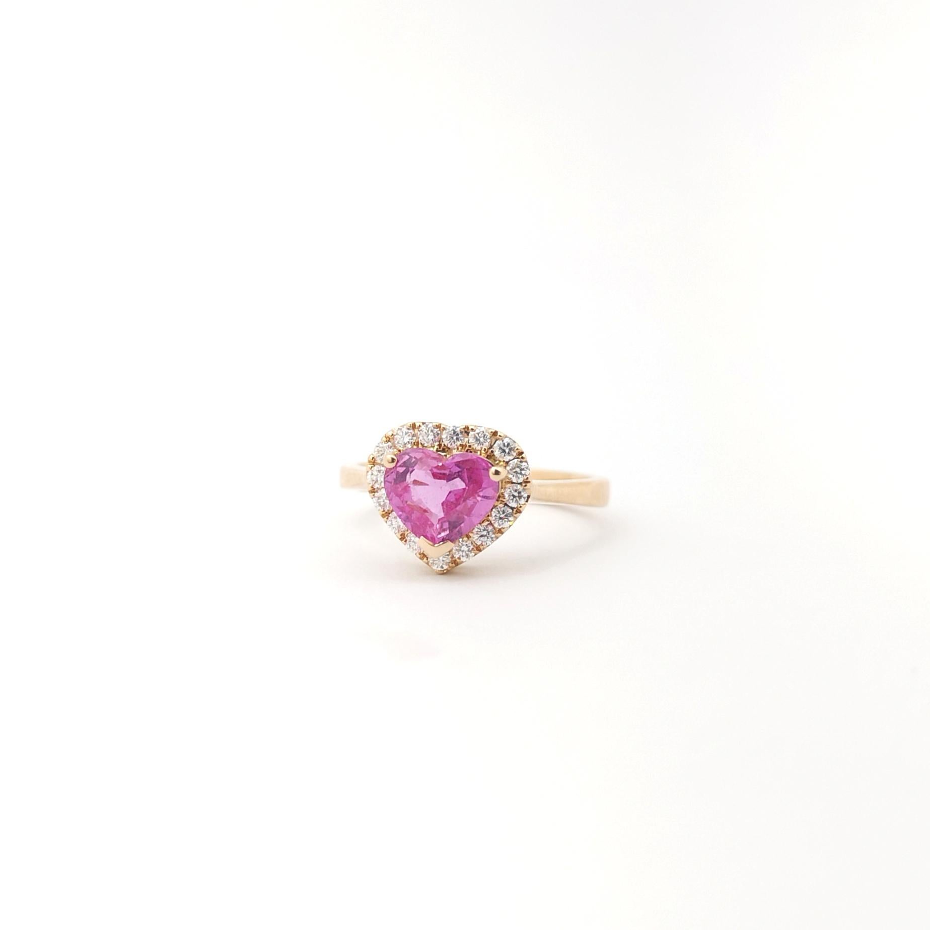 Heart Shape Pink Sapphire with Diamond Ring set in 18K Rose Gold Settings For Sale 1