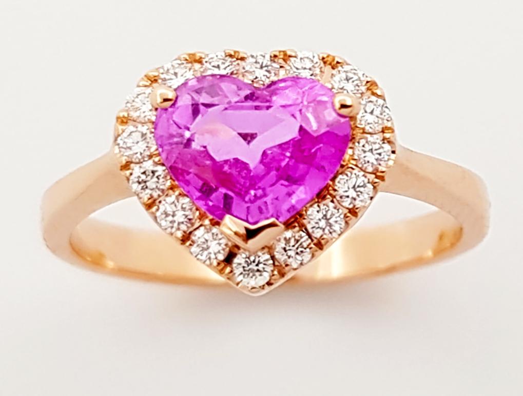 Heart Shape Pink Sapphire with Diamond Ring set in 18K Rose Gold Settings For Sale 2
