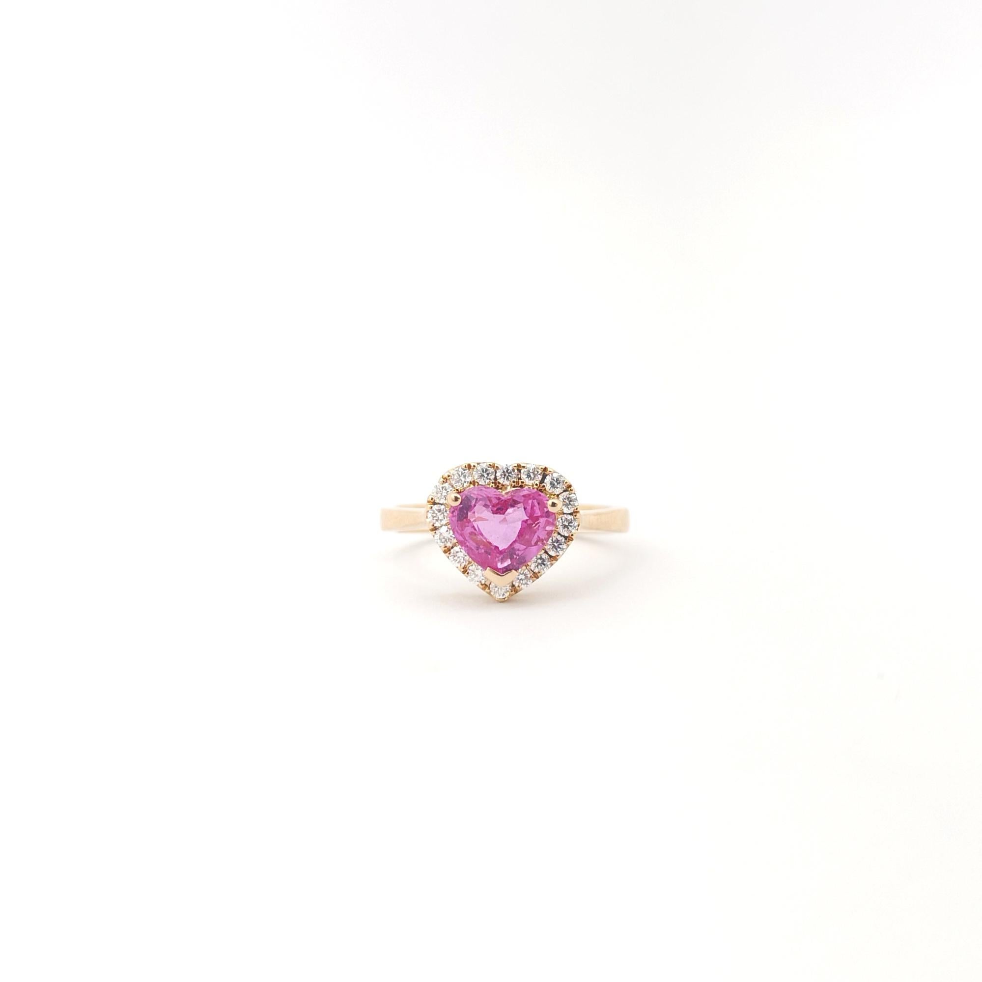 Heart Shape Pink Sapphire with Diamond Ring set in 18K Rose Gold Settings For Sale 3
