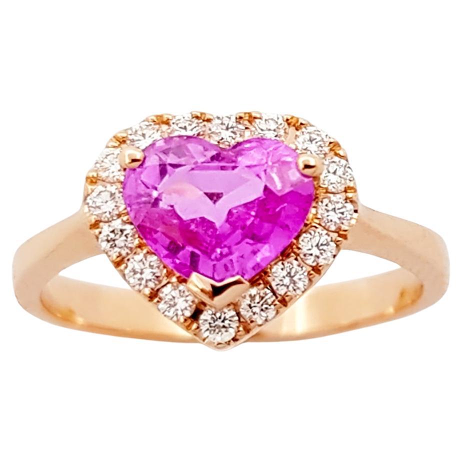 Heart Shape Pink Sapphire with Diamond Ring set in 18K Rose Gold Settings For Sale