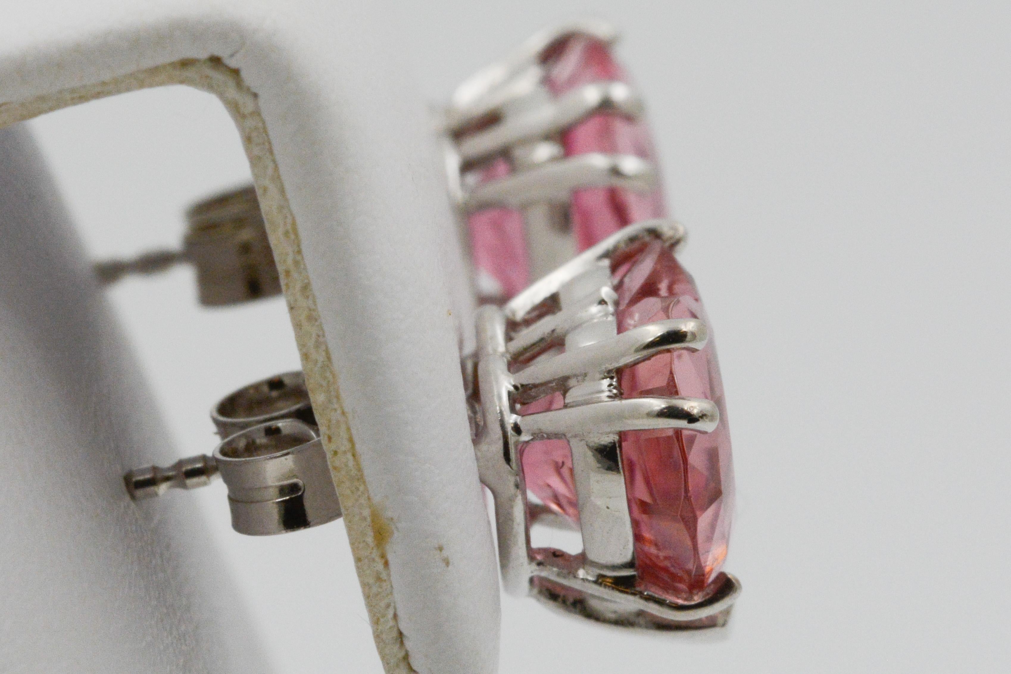 Women's or Men's Heart Shape Pink Tourmaline 14 Karat White Gold Stud Earrings