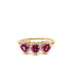 Heart Shape Rhodolite With Diamond 14K Yellow Gold Ring