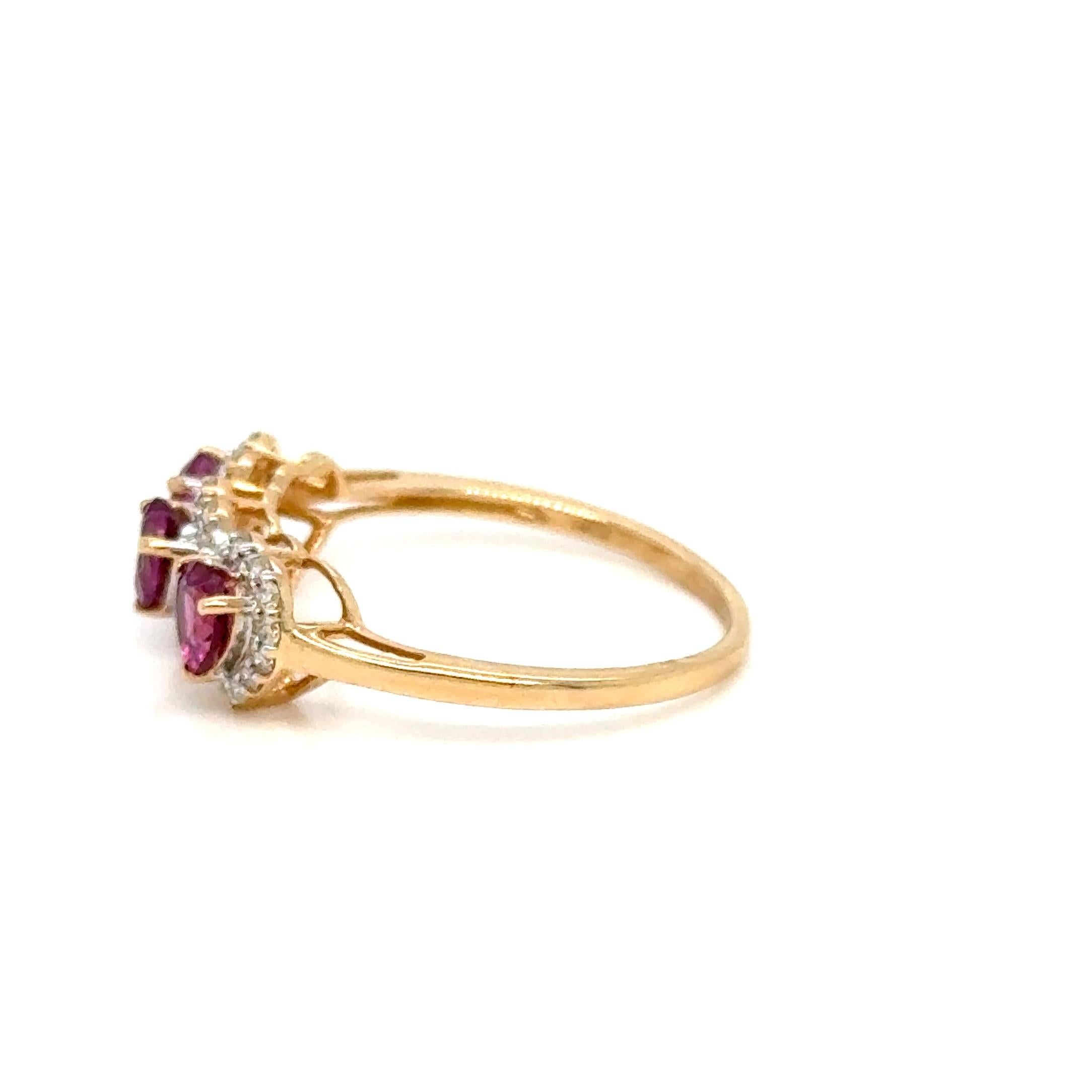 Modern Heart Shape Rhodolite With Diamond 14K Yellow Gold Ring For Sale