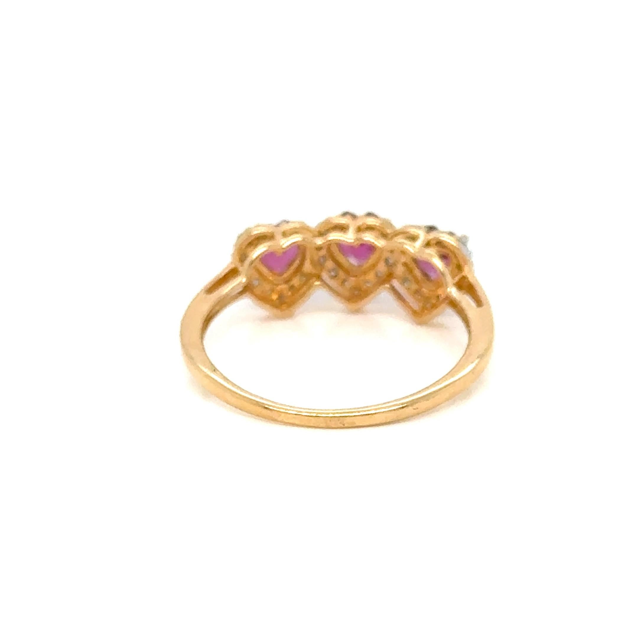 Heart Cut Heart Shape Rhodolite With Diamond 14K Yellow Gold Ring For Sale