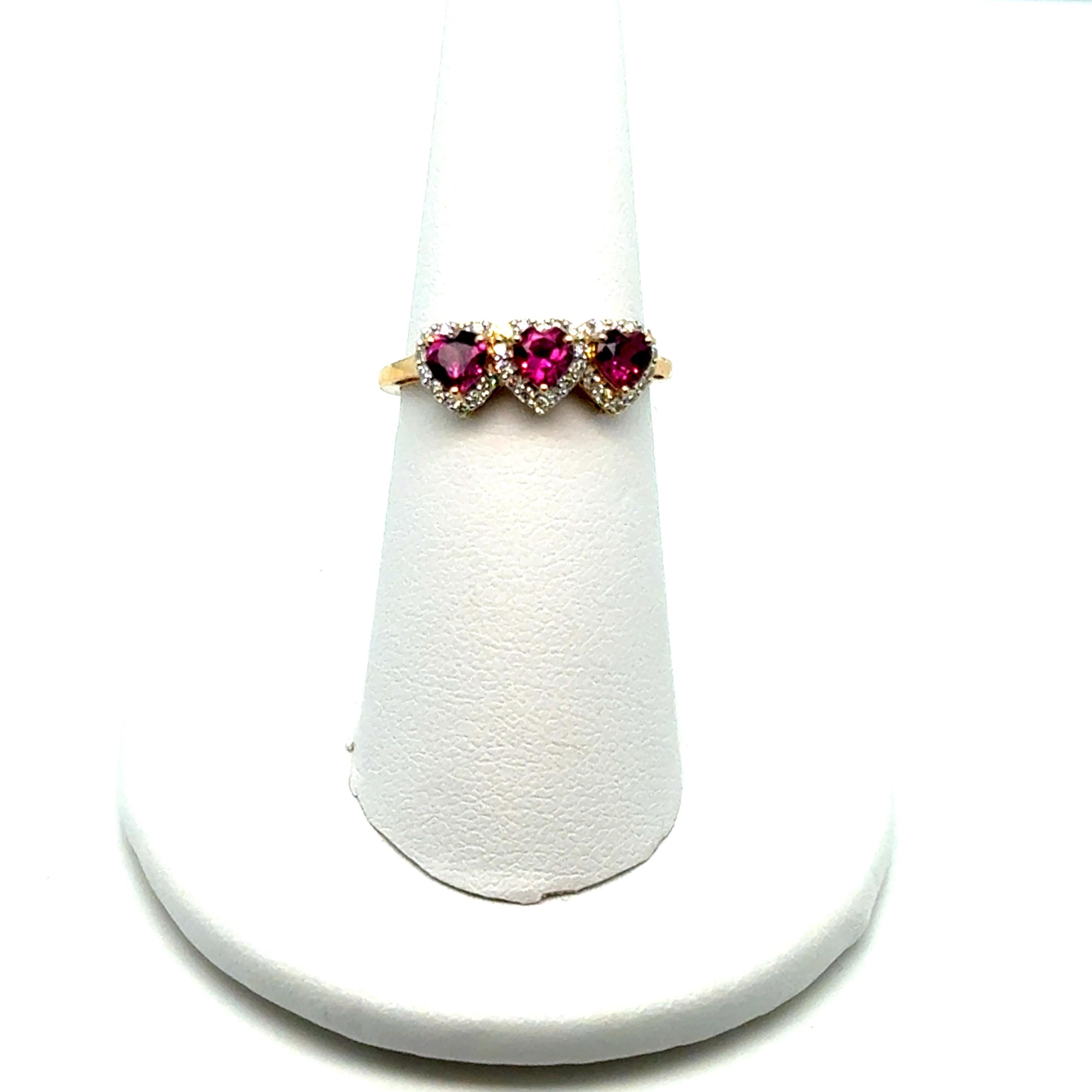 Women's Heart Shape Rhodolite With Diamond 14K Yellow Gold Ring For Sale