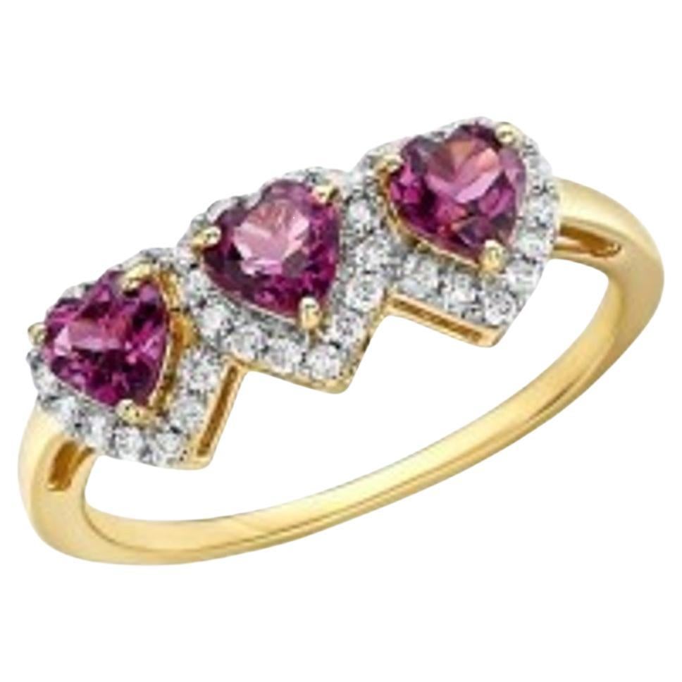 Heart Shape Rhodolite With Diamond 14K Yellow Gold Ring