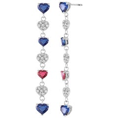 Heart Shape Ruby and Sapphire Diamond Hoop White Gold Earrings Weighing 5 Carat