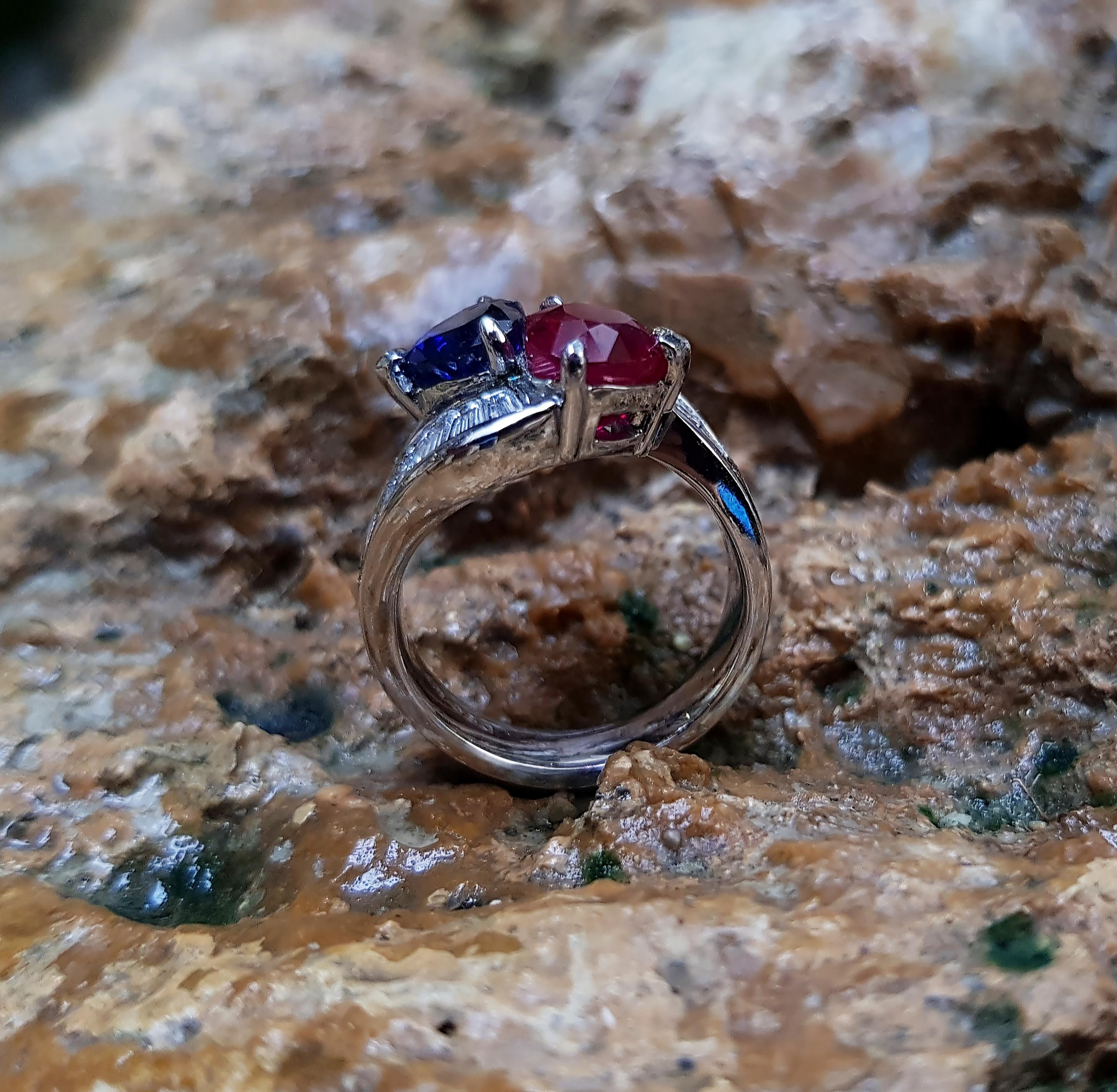 Women's GIA Certified Heart Shape Burmese Ruby, Sapphire with Diamond Ring in Platinum For Sale