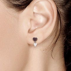 Heart Shape Ruby Blackened White Gold Earrings with Heart Shape Dangles