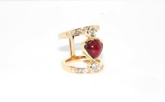 Heart Shape Ruby Cabochon and Ideal cut Diamond ring in 14 Karat Yellow Gold