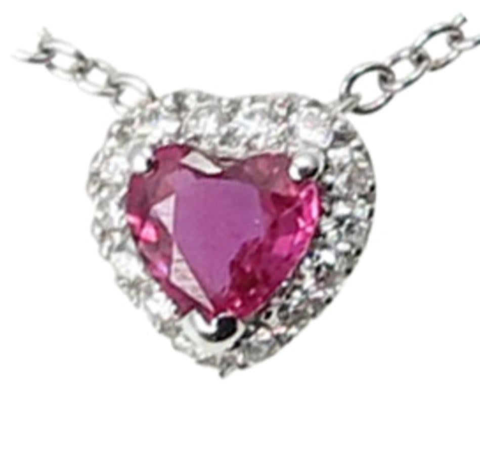 Heart Shape Ruby Diamond 18 Karat White Gold Necklace For Sale