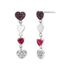 Heart Shape Ruby Diamond White Gold Earrings Blacken