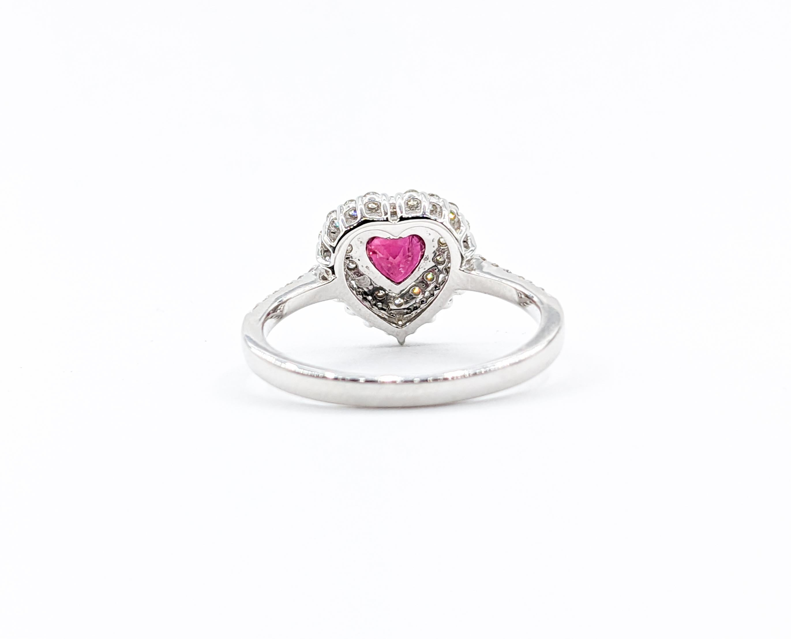 Women's Heart Shape Ruby & Diamond White Gold Ring For Sale