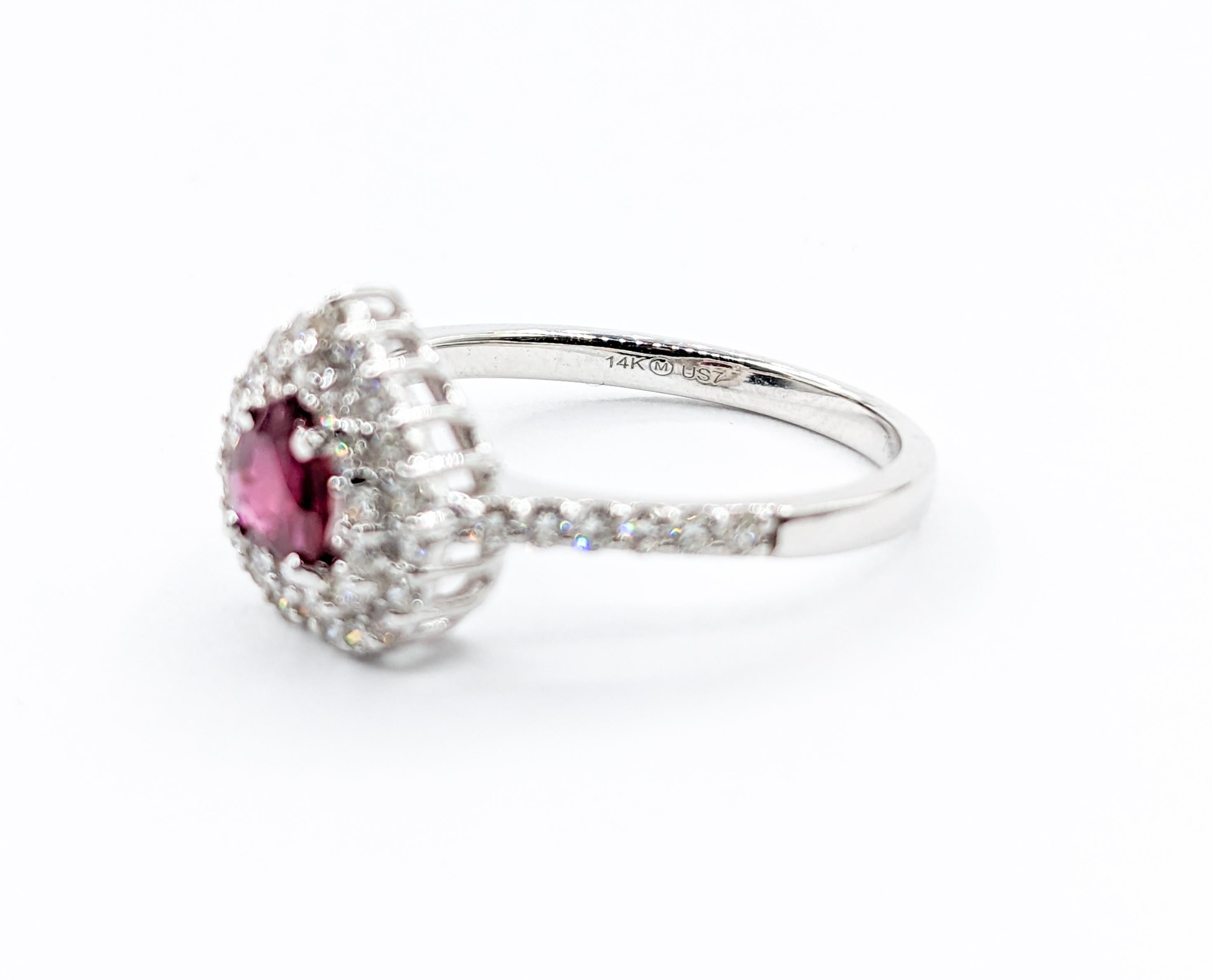 Heart Shape Ruby & Diamond White Gold Ring For Sale 1