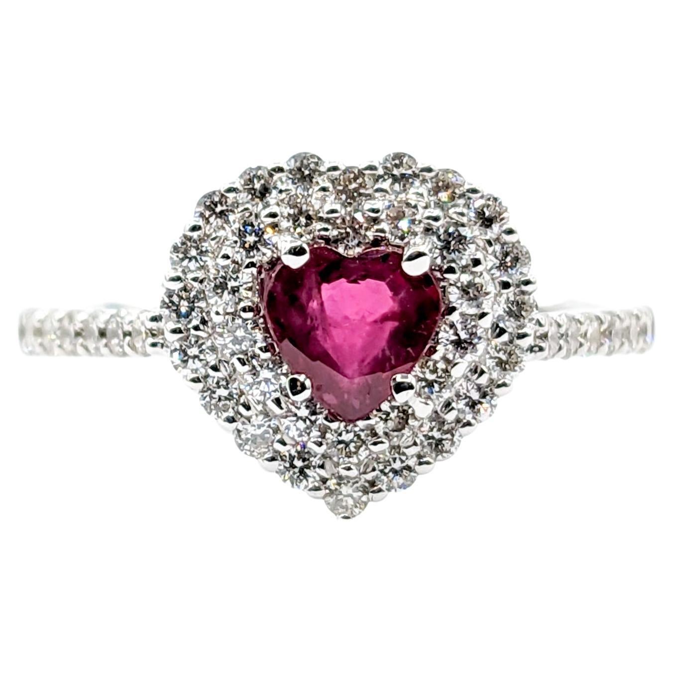 Heart Shape Ruby & Diamond White Gold Ring For Sale