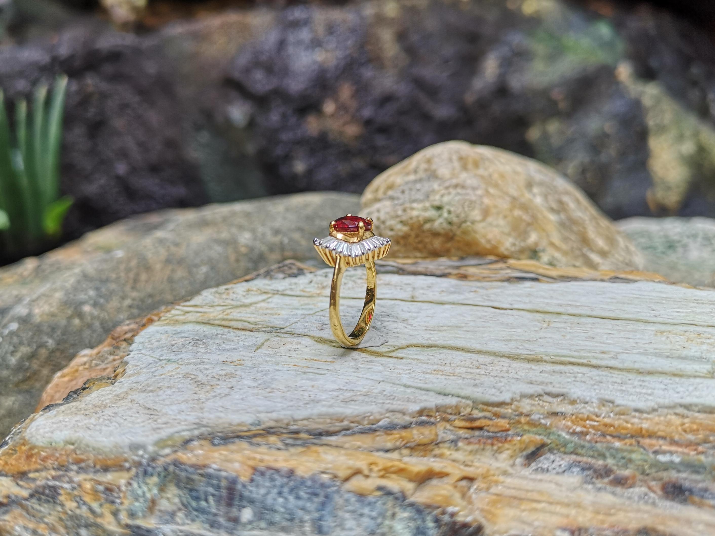 Heart Shape Ruby with Baguette Diamond Ring Set in 18 Karat Gold Settings For Sale 4