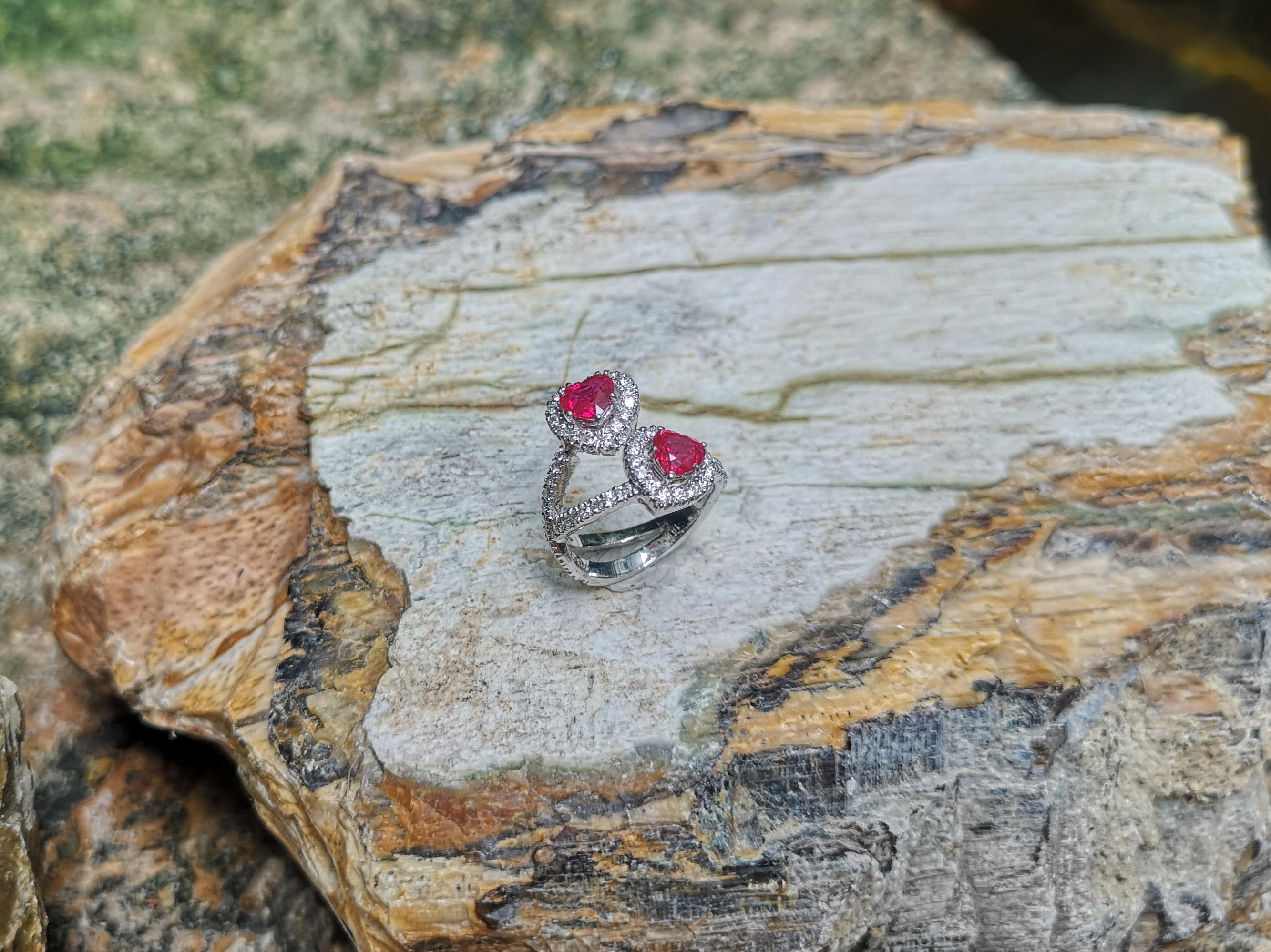 Heart Shape Ruby with Diamond Ring set in 18 Karat White Gold Settings For Sale 7