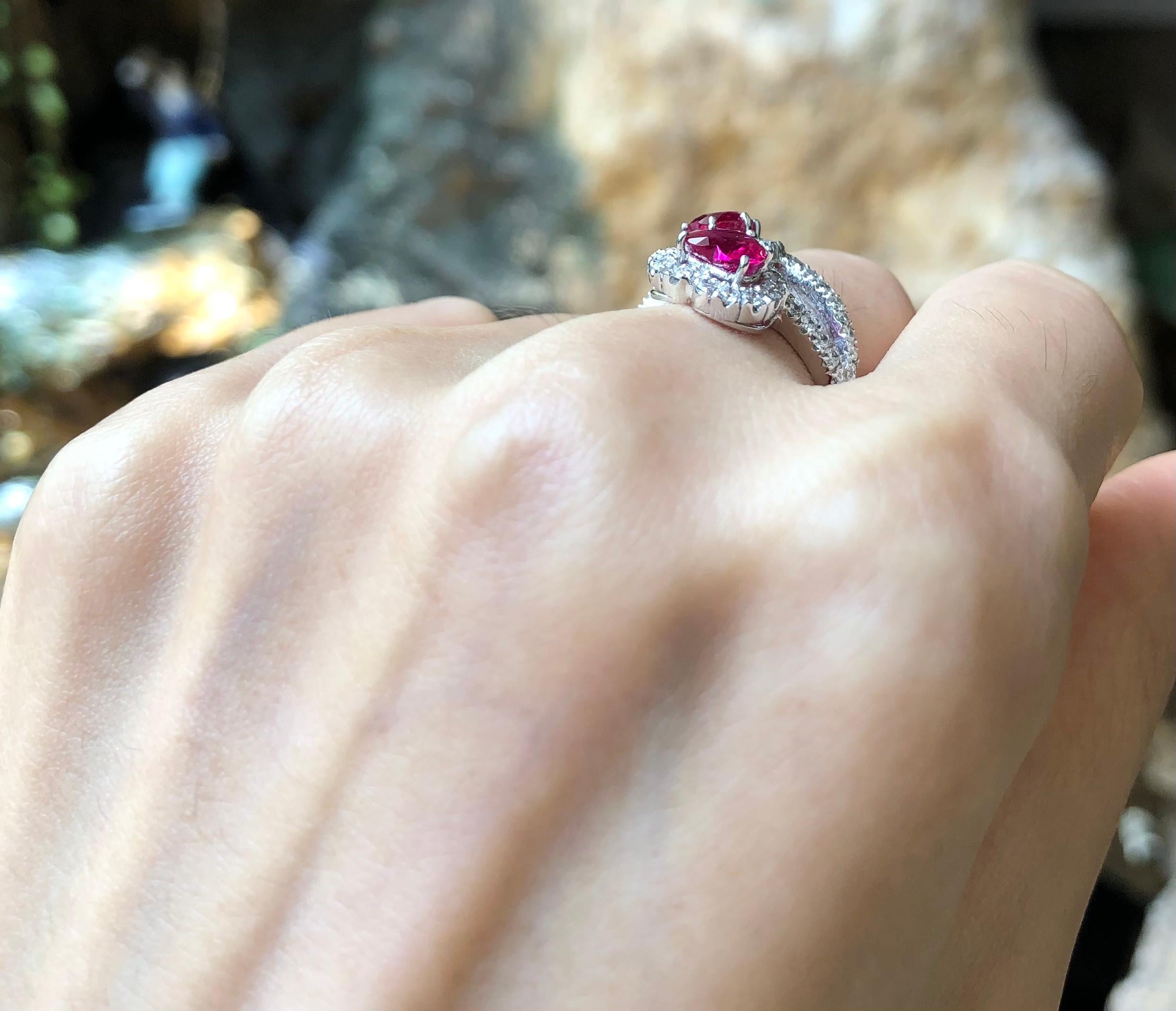 Contemporary Heart Shape Ruby with Diamond Ring set in 18 Karat White Gold Settings For Sale