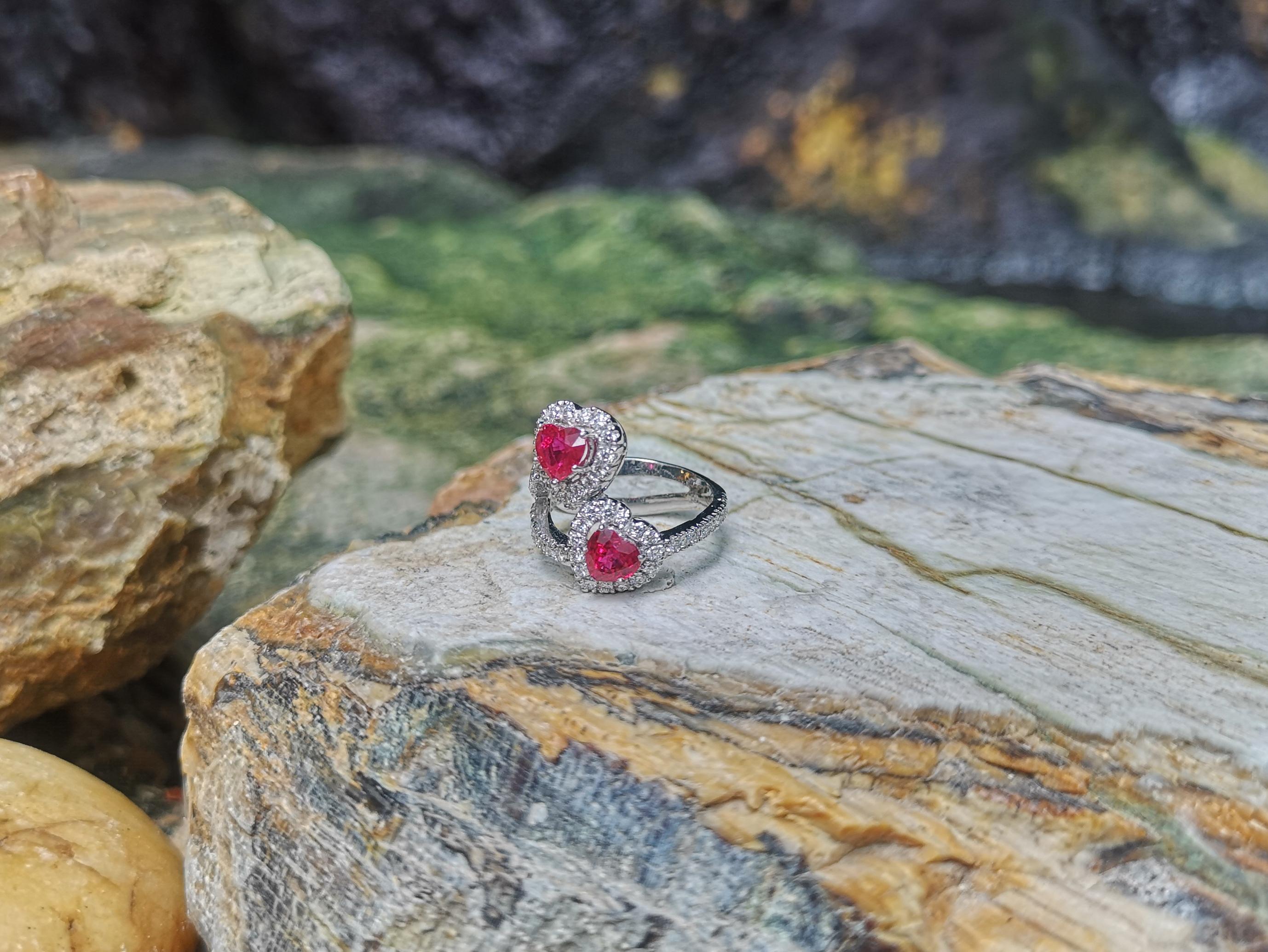 Women's Heart Shape Ruby with Diamond Ring set in 18 Karat White Gold Settings For Sale