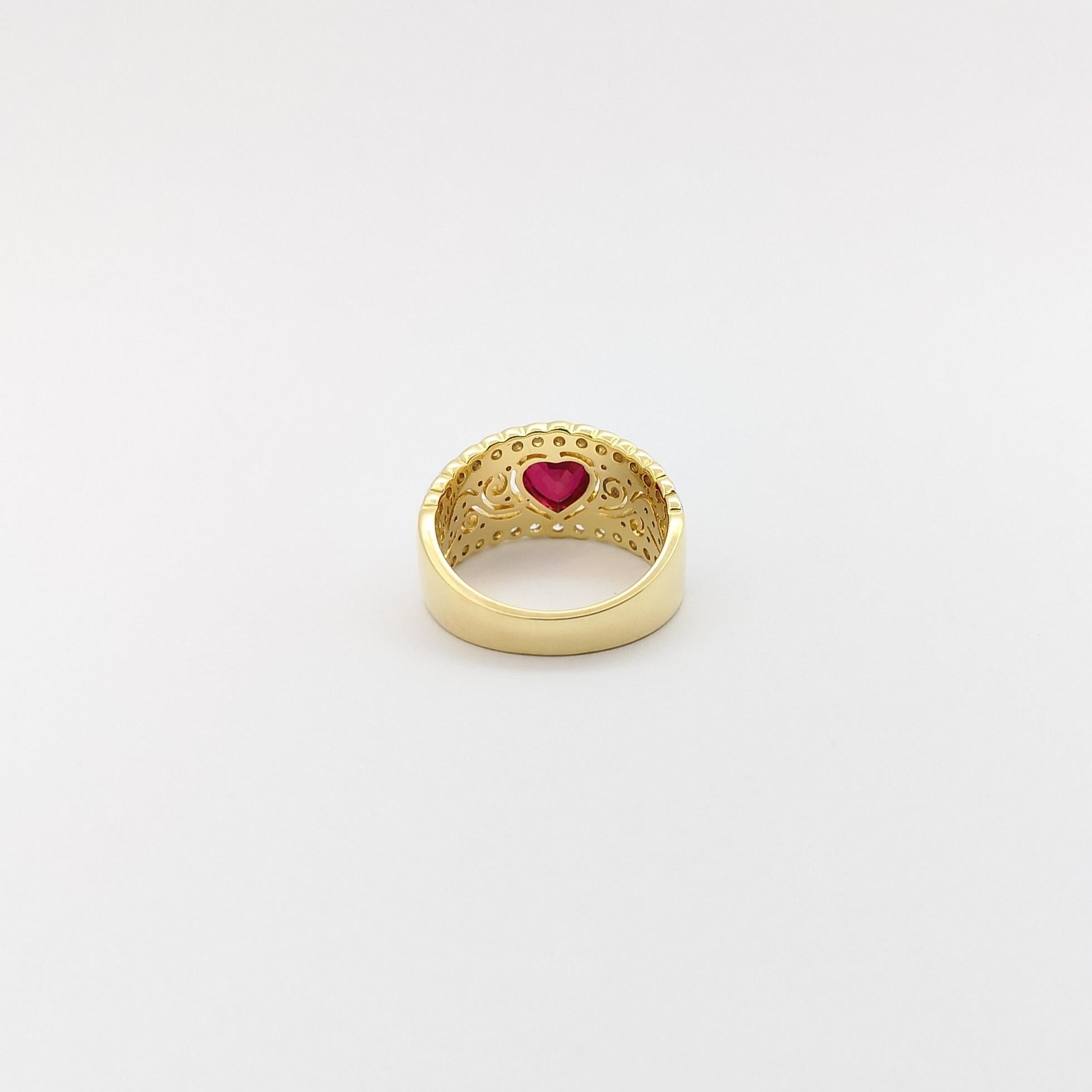 Heart Shape Ruby with Diamond Ring set in 18K Gold Settings For Sale 4