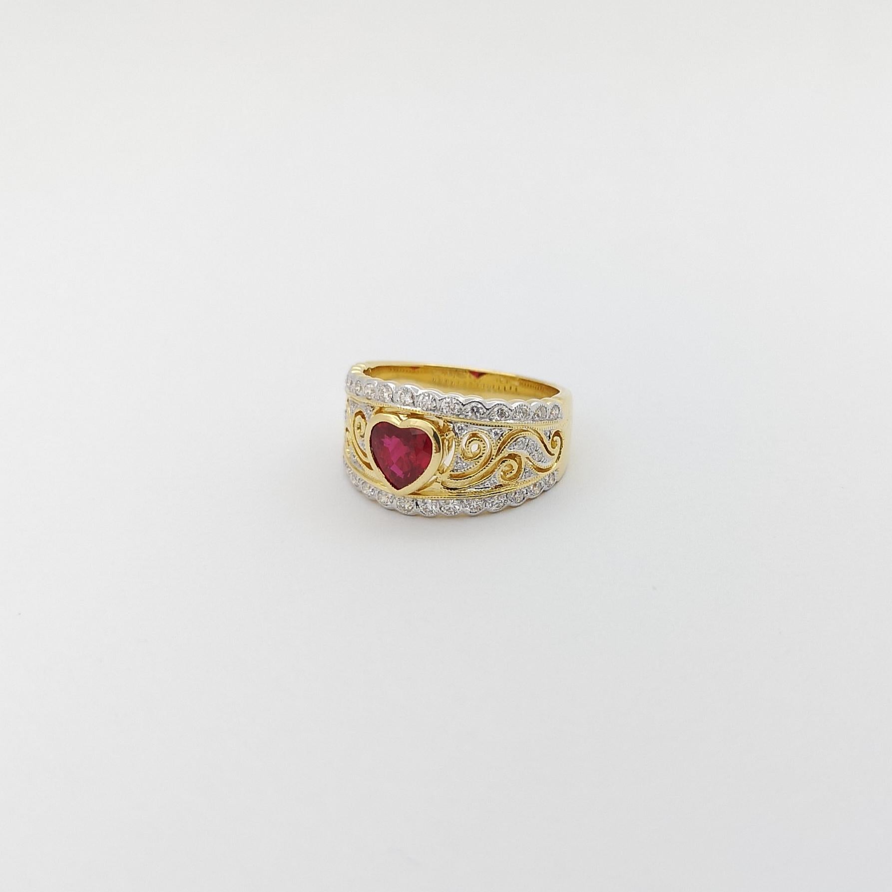 Heart Shape Ruby with Diamond Ring set in 18K Gold Settings For Sale 5