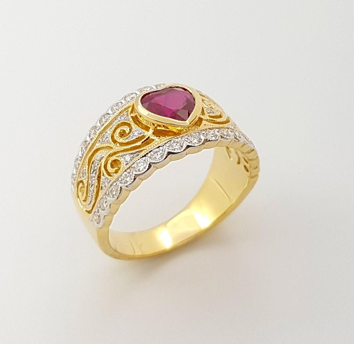 Heart Shape Ruby with Diamond Ring set in 18K Gold Settings For Sale 6