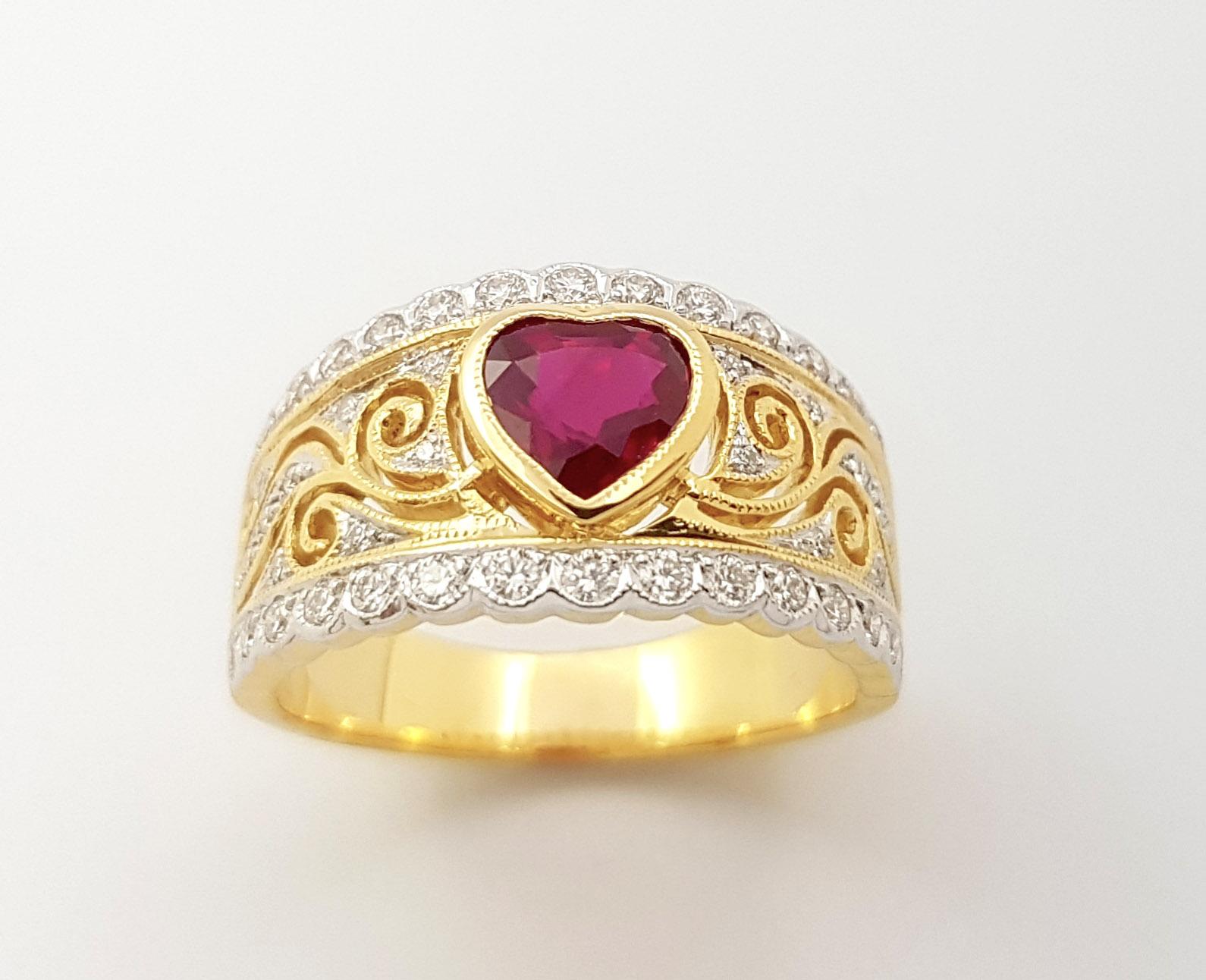 Heart Shape Ruby with Diamond Ring set in 18K Gold Settings For Sale 7