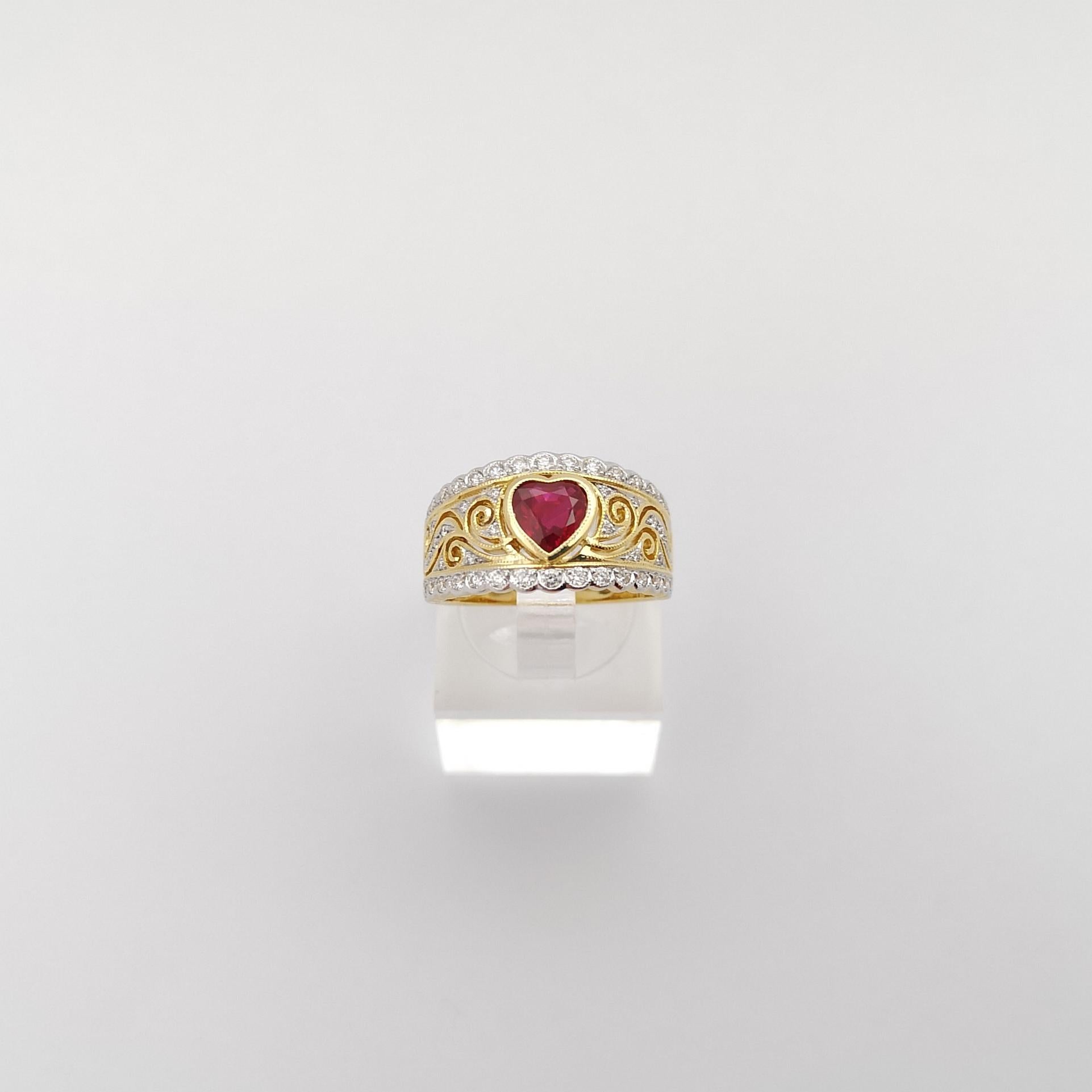 Heart Shape Ruby with Diamond Ring set in 18K Gold Settings For Sale 1