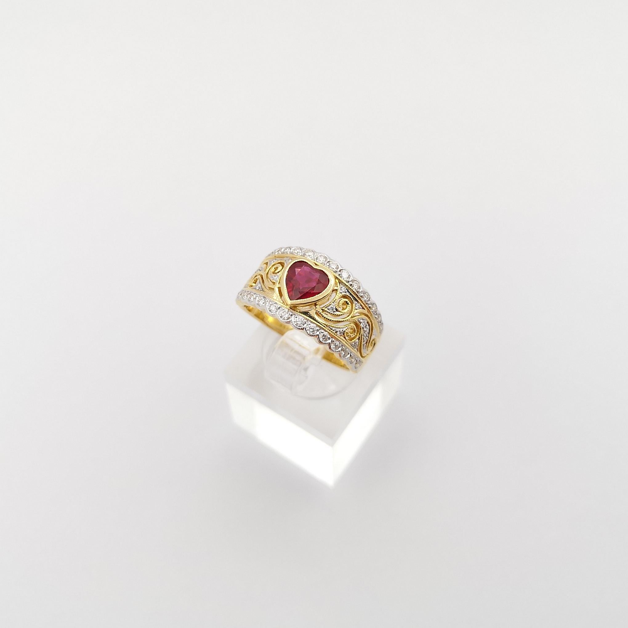 Heart Shape Ruby with Diamond Ring set in 18K Gold Settings For Sale 2