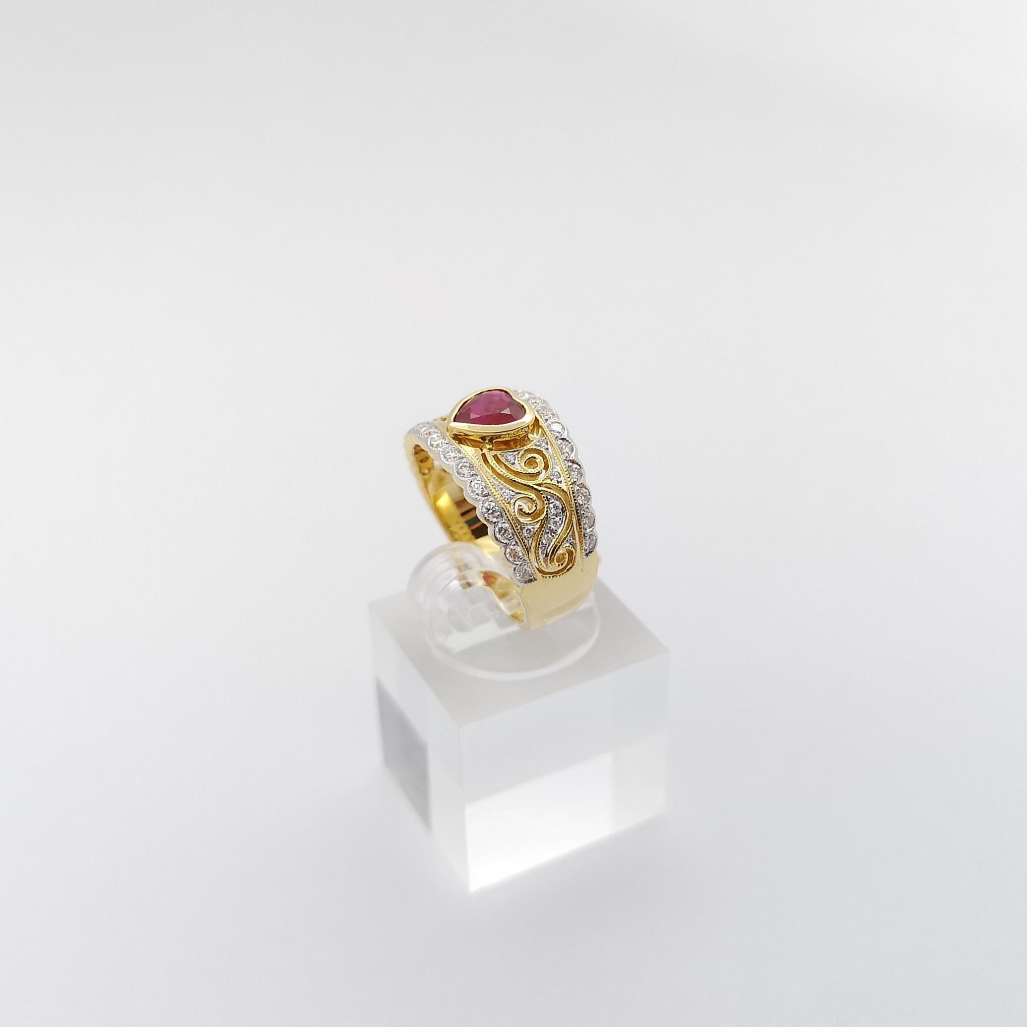 Heart Shape Ruby with Diamond Ring set in 18K Gold Settings For Sale 3